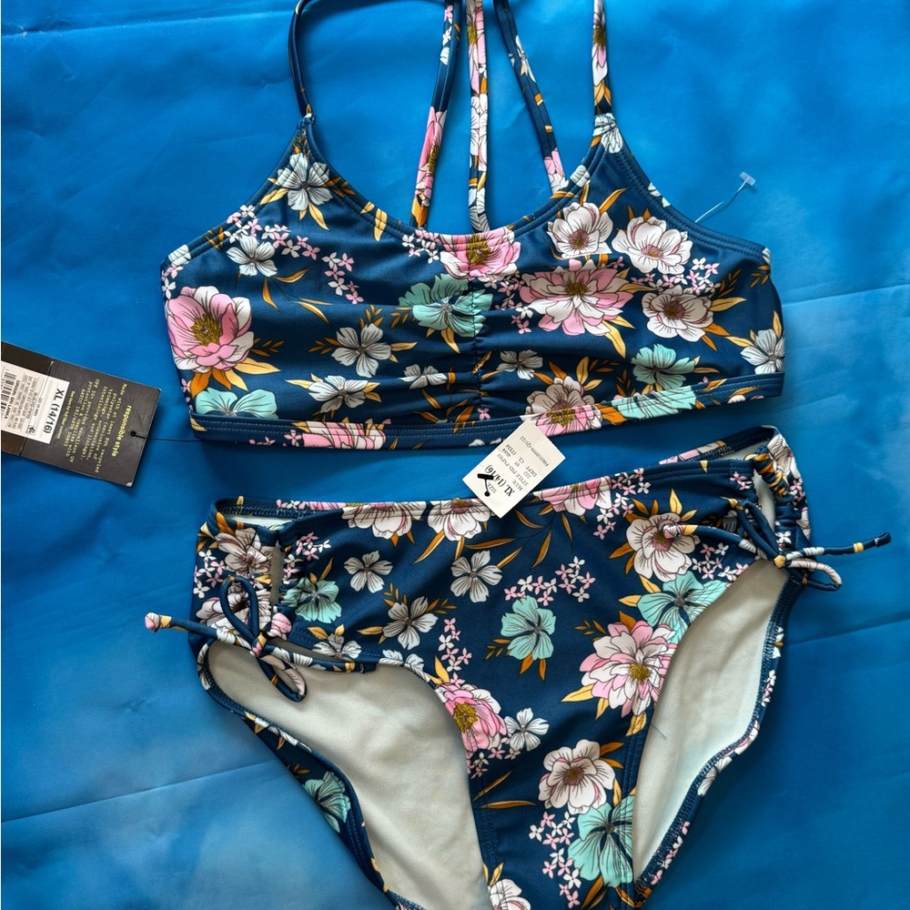 Floral Bikini Set - Blue and Pink